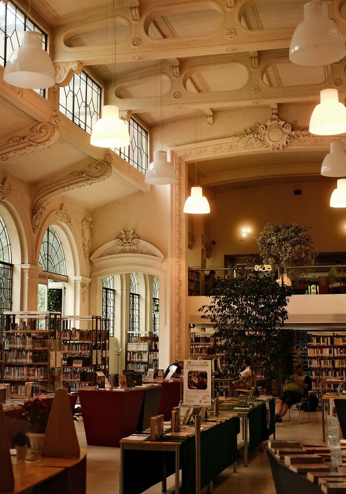 Grandiose library interior with high ceilings, ornate architecture, large windows, bookshelves, and cozy reading areas. Grandiose library interior with high ceilings, ornate architecture, large windows, bookshelves, and cozy reading areas.